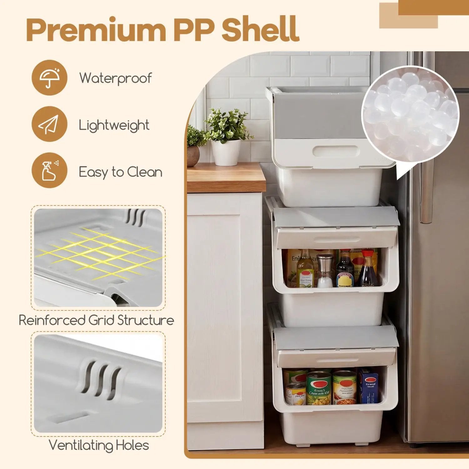 3 Pieces Storage Bins on Wheels Stackable Plastic Boxes with Stay-Open Lid (M) by DirectDeals