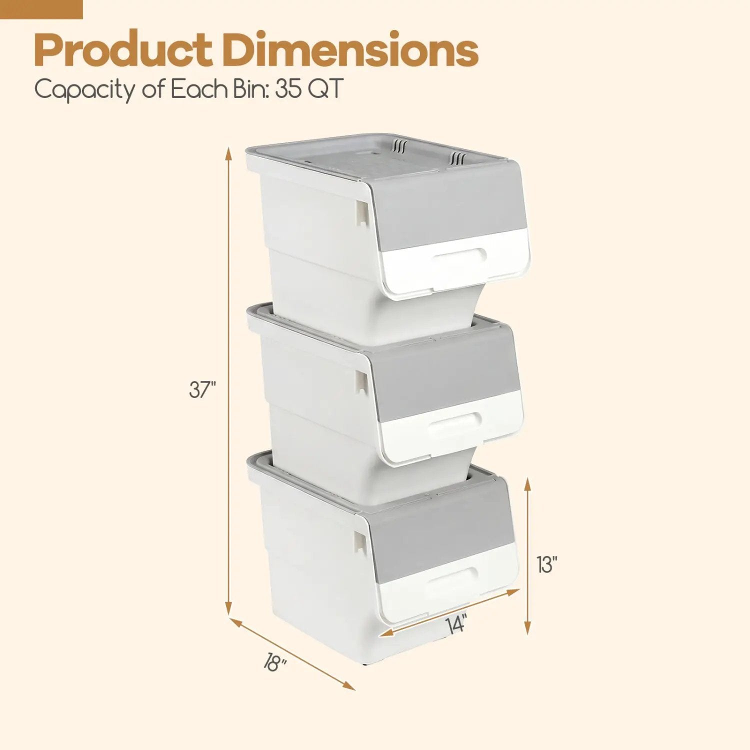 3 Pieces Storage Bins on Wheels Stackable Plastic Boxes with Stay-Open Lid (M) by DirectDeals