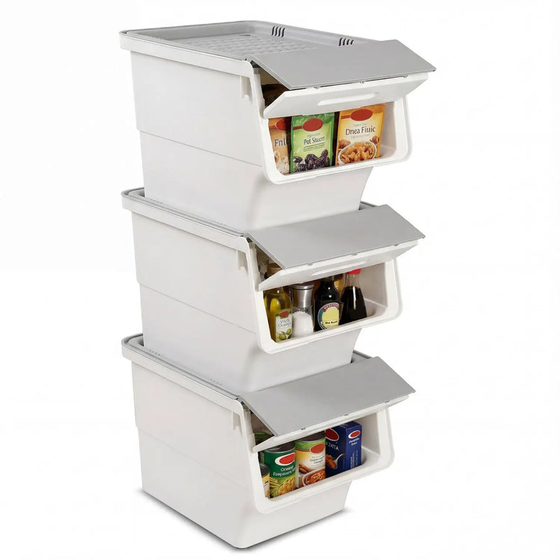 3 Pieces Storage Bins on Wheels Stackable Plastic Boxes with Stay-Open Lid (S) by DirectDeals