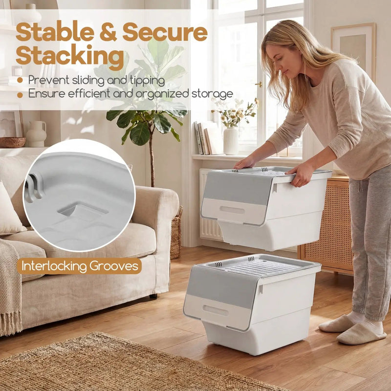 3 Pieces Storage Bins on Wheels Stackable Plastic Boxes with Stay-Open Lid (S) by DirectDeals