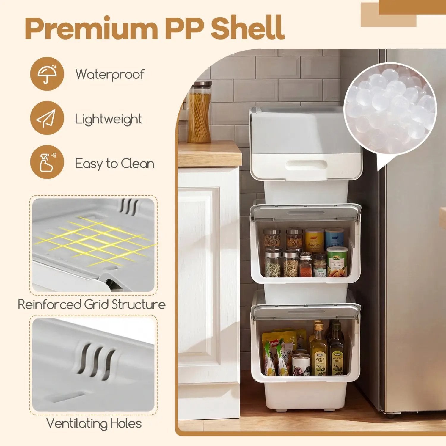 3 Pieces Storage Bins on Wheels Stackable Plastic Boxes with Stay-Open Lid (S) by DirectDeals