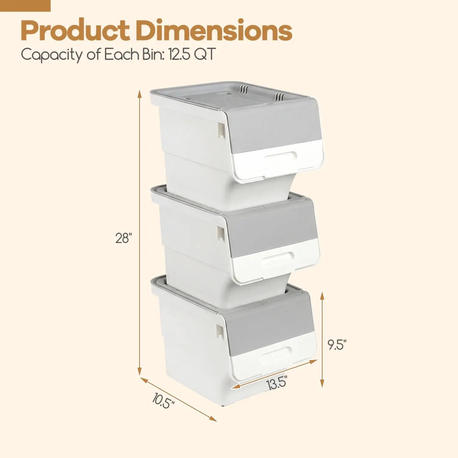 3 Pieces Storage Bins on Wheels Stackable Plastic Boxes with Stay-Open Lid (S) by DirectDeals