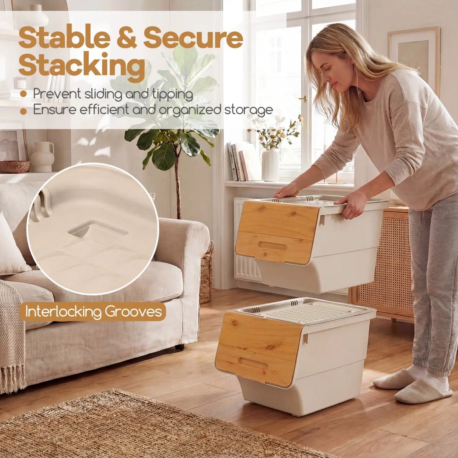 3 Pieces Storage Bins on Wheels Stackable Plastic Boxes with Stay-Open Lid (S) by DirectDeals