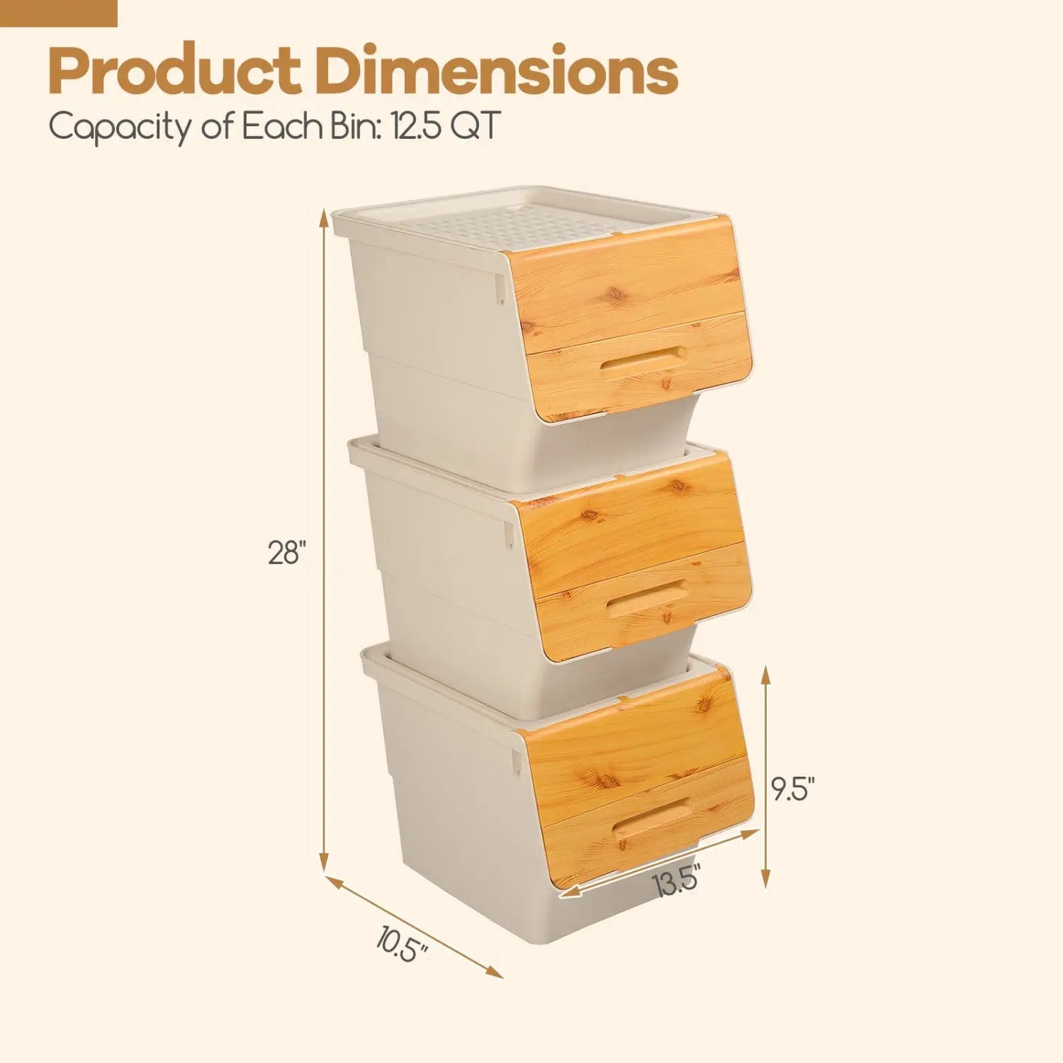 3 Pieces Storage Bins on Wheels Stackable Plastic Boxes with Stay-Open Lid (S) by DirectDeals