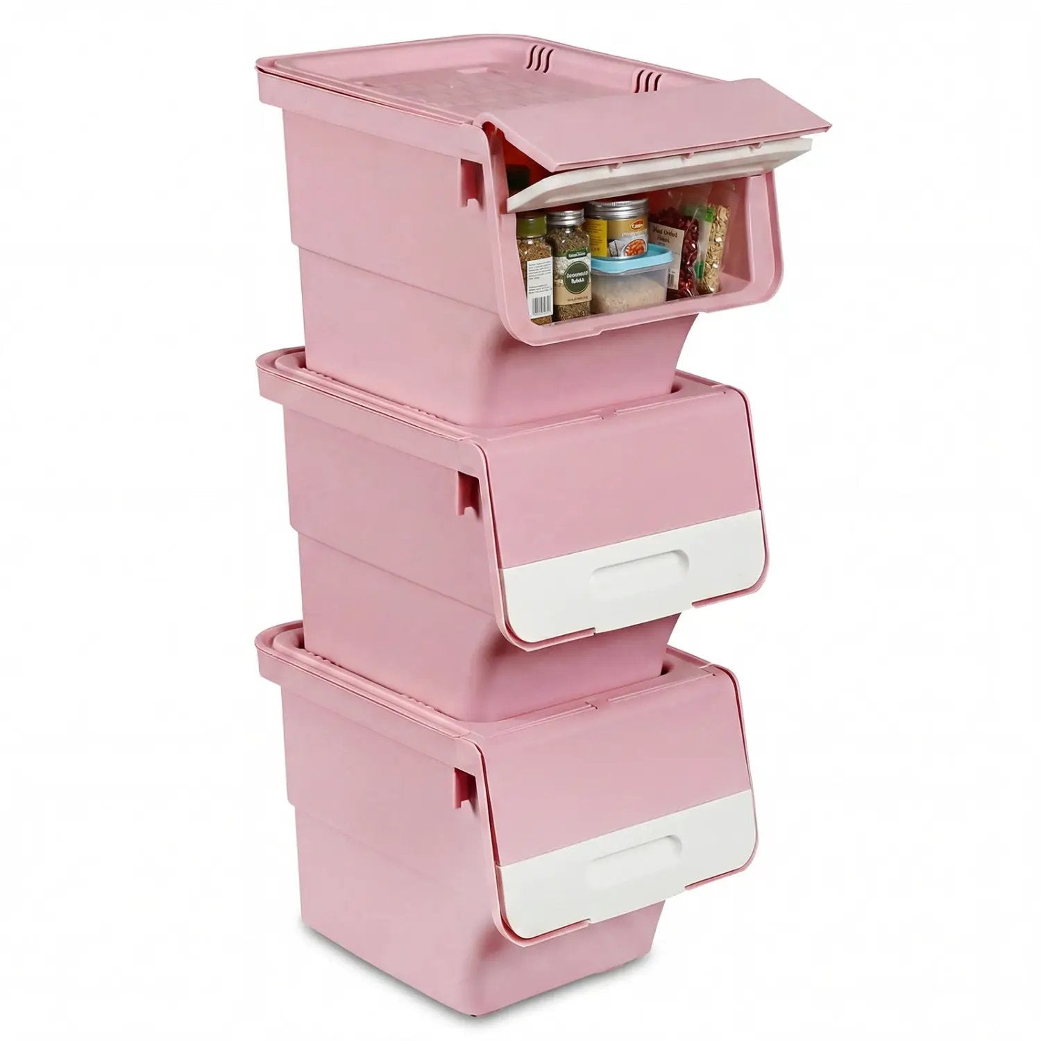 3 Pieces Storage Bins on Wheels Stackable Plastic Boxes with Stay-Open Lid (S) by DirectDeals