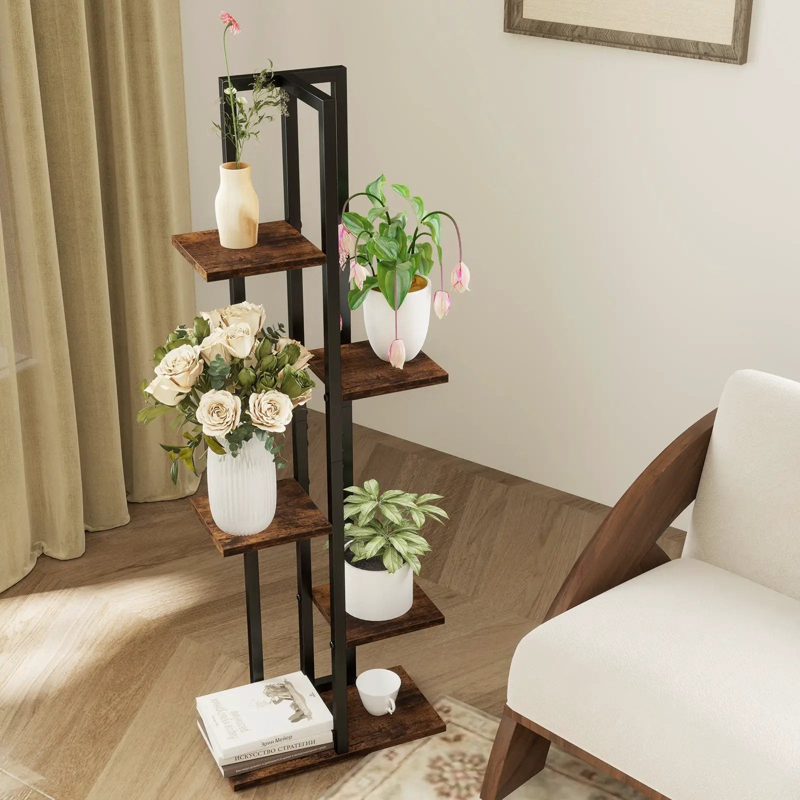 3 Pieces Tall Wood Plant Stand Set 4+5+6-Tier Indoor Flower Stands-Rustic Brown by DirectDeals