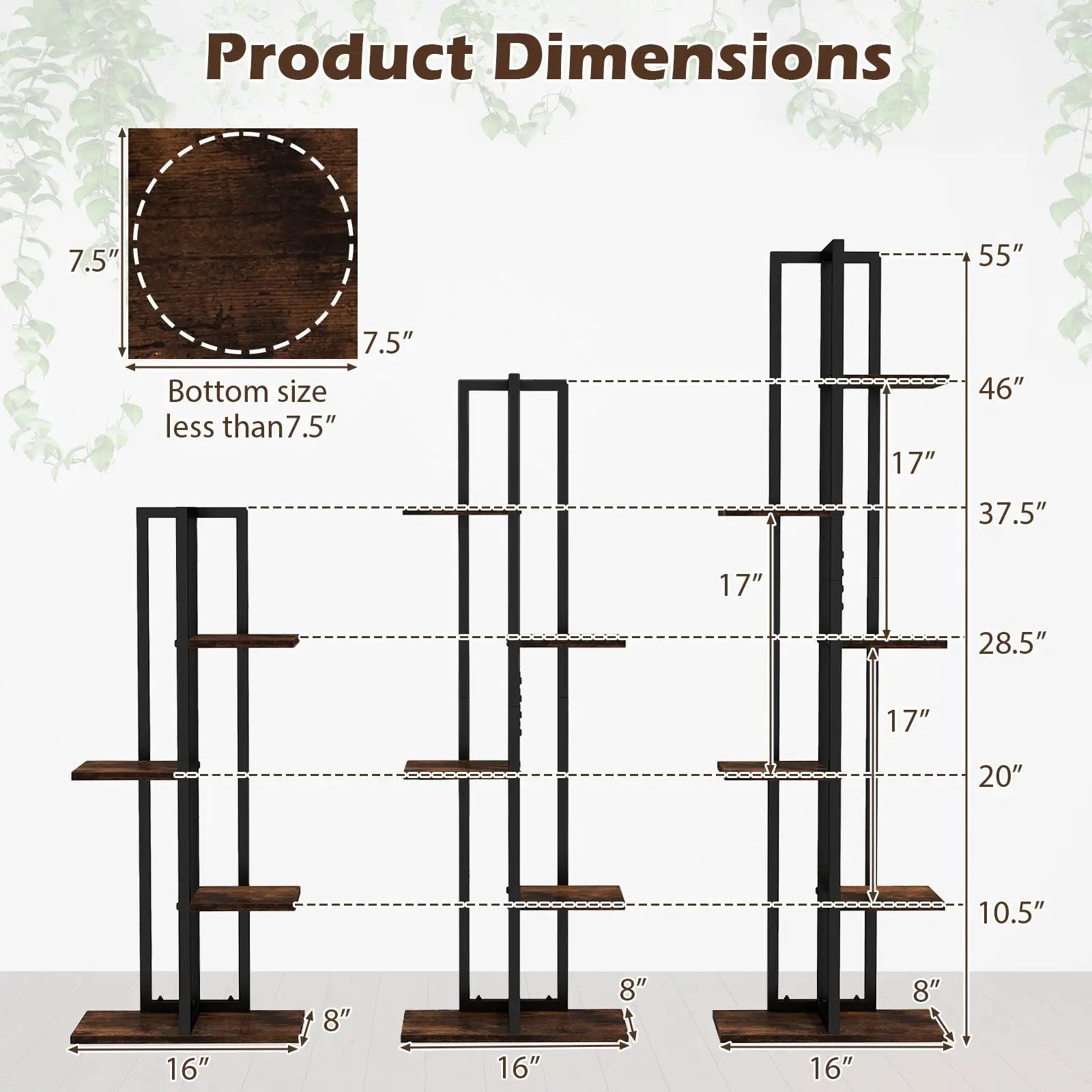 3 Pieces Tall Wood Plant Stand Set 4+5+6-Tier Indoor Flower Stands-Rustic Brown by DirectDeals