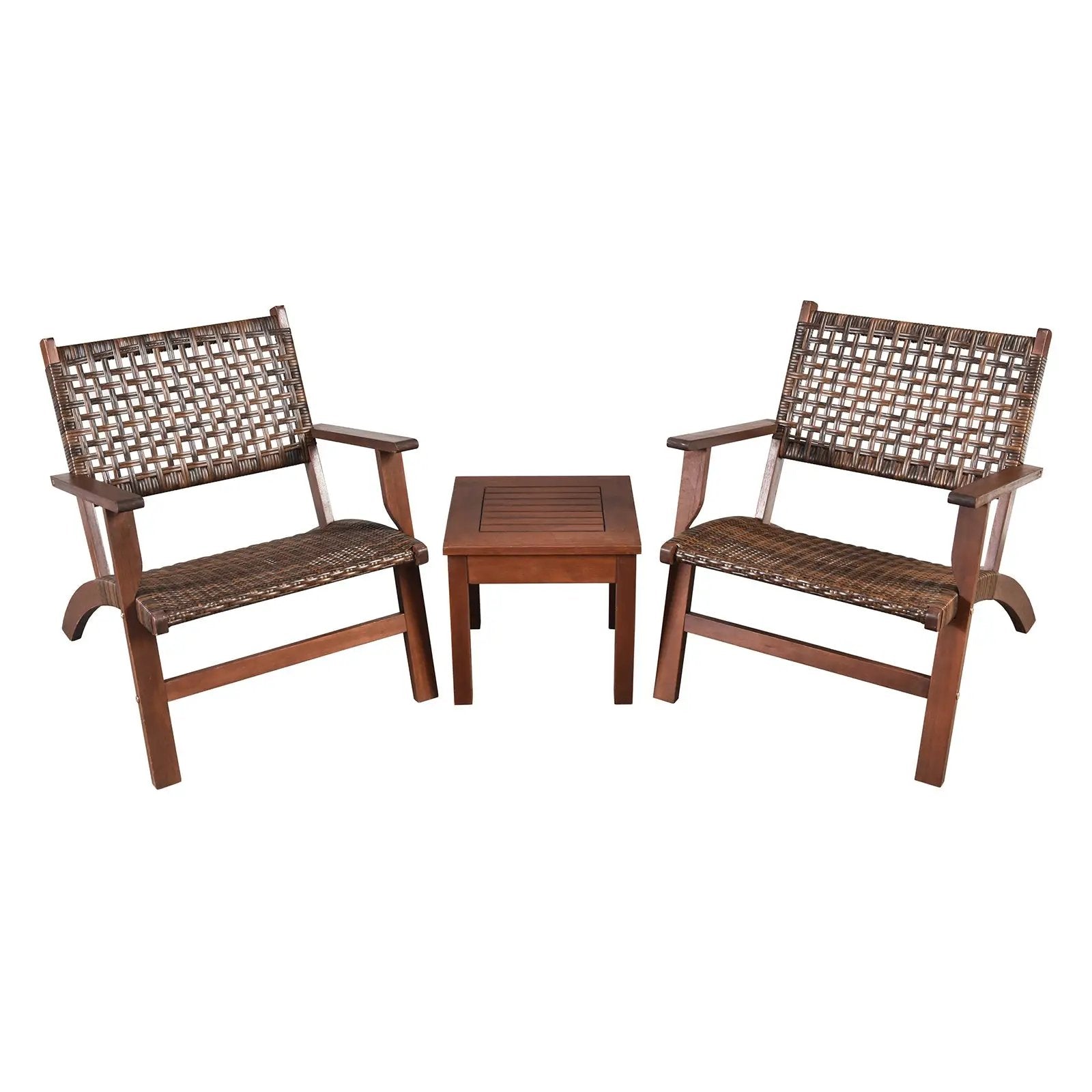 3 Pieces Outdoor Wooden Patio Rattan Furniture Set by DirectDeals