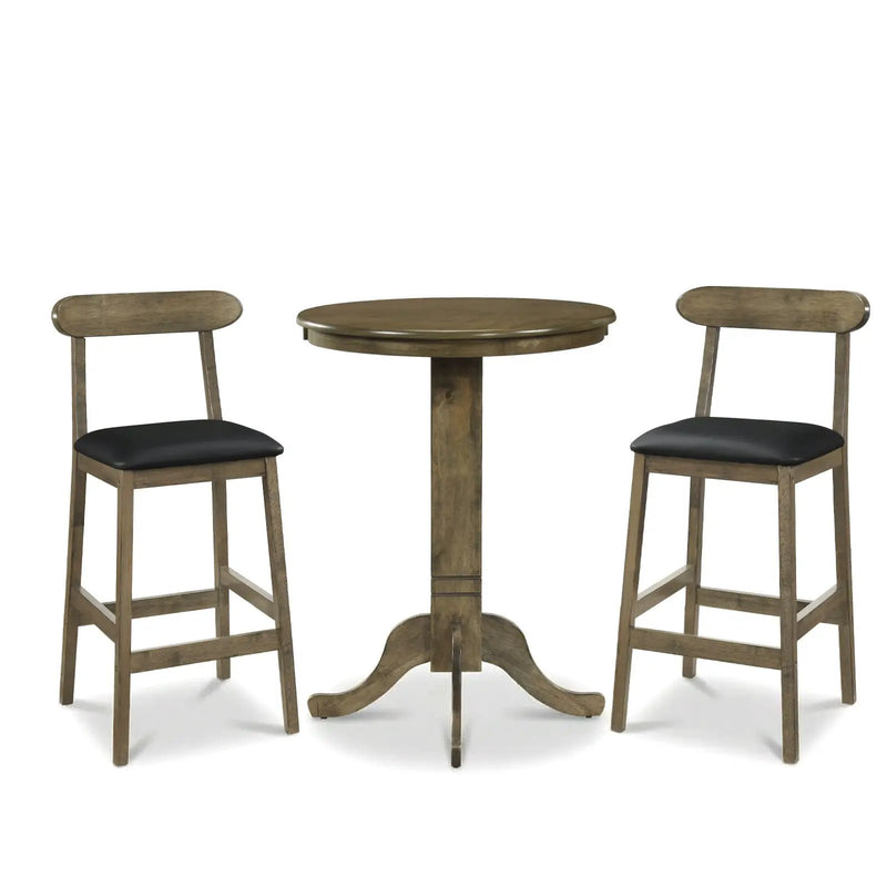 3 Pieces Wood Bar Table Set for 2 Round Pub Table with Pedestal Base and 2 Armless Stools by DirectDeals