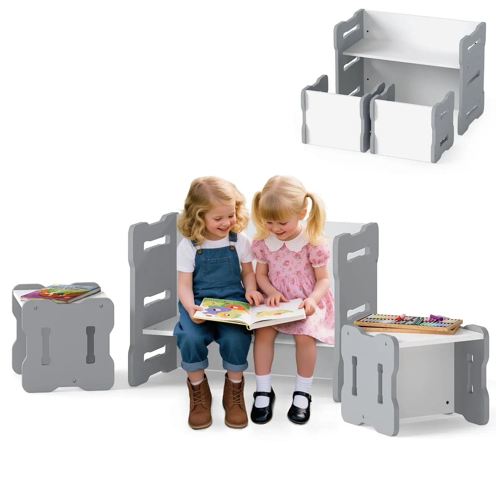 3-Piese Toddler Set with 2 Stools and Activity Table by DirectDeals