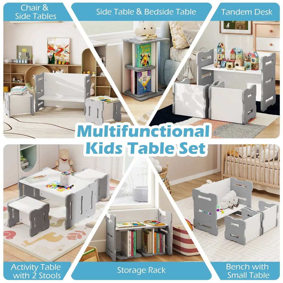 3-Piese Toddler Set with 2 Stools and Activity Table by DirectDeals