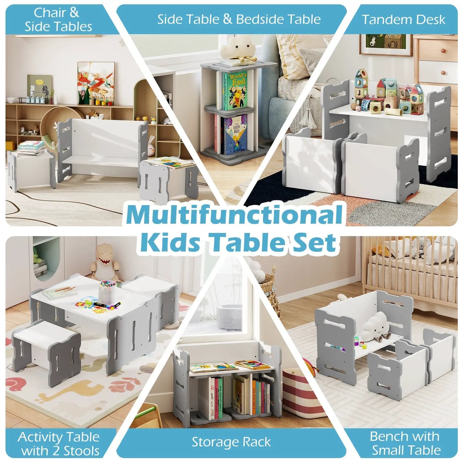 3-Piese Toddler Set with 2 Stools and Activity Table by DirectDeals
