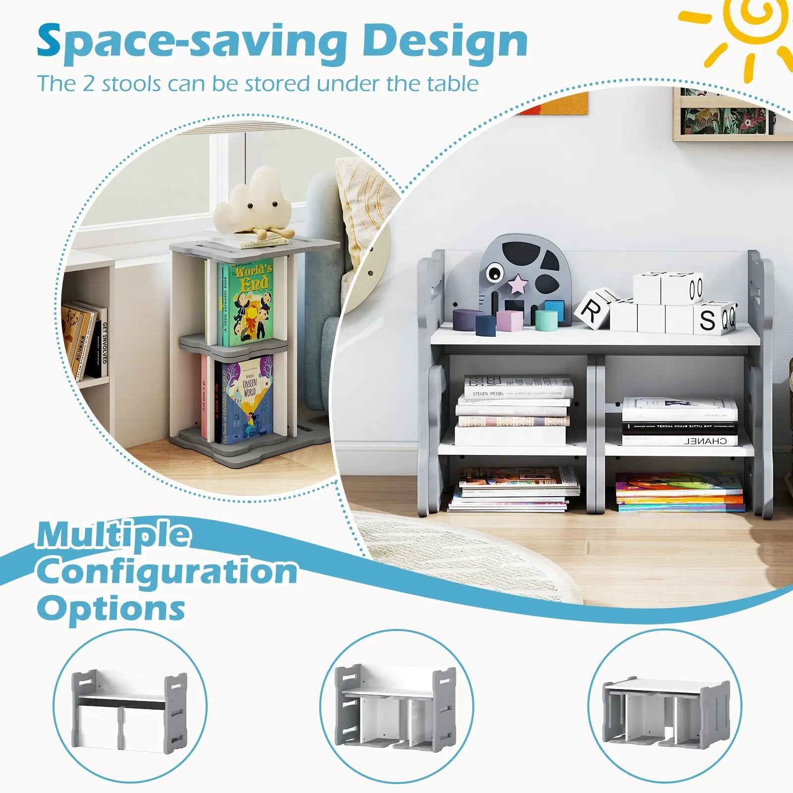 3-Piese Toddler Set with 2 Stools and Activity Table by DirectDeals
