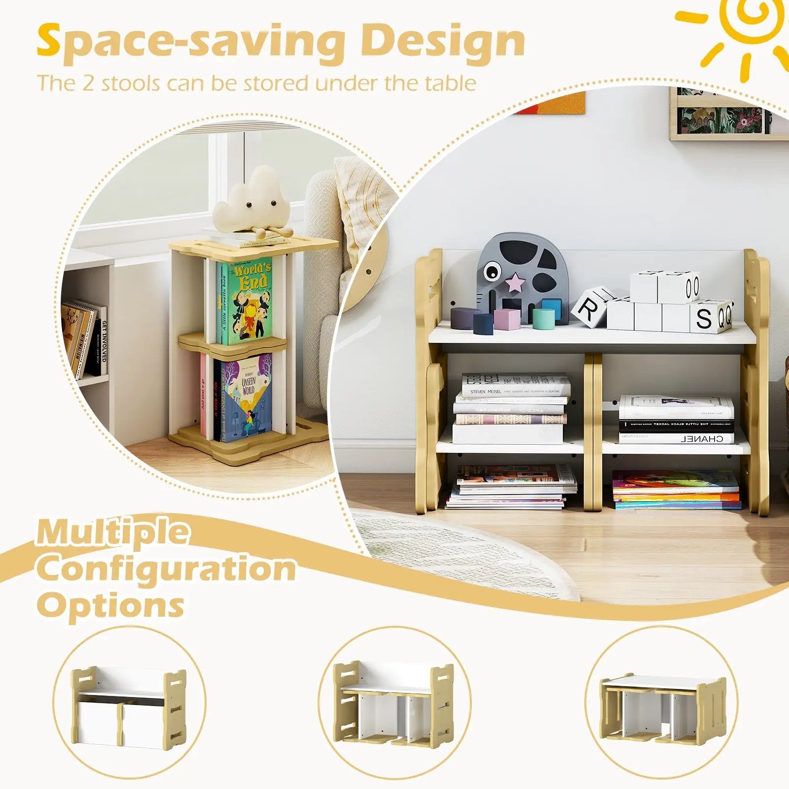 3-Piese Toddler Set with 2 Stools and Activity Table by DirectDeals