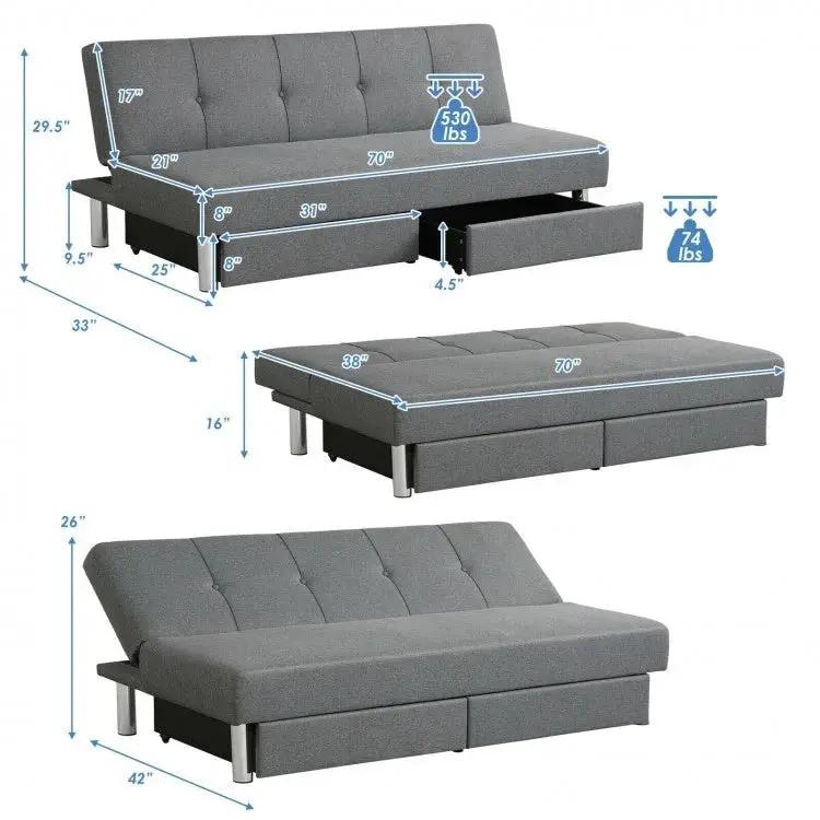 3-Seat Convertible Sofa Bed with 2 Large Drawers and 3 Adjustable Angles by DirectDeals