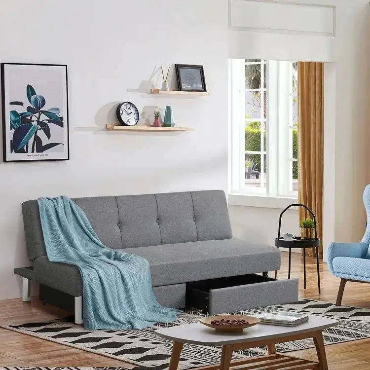 3-Seat Convertible Sofa Bed with 2 Large Drawers and 3 Adjustable Angles by DirectDeals