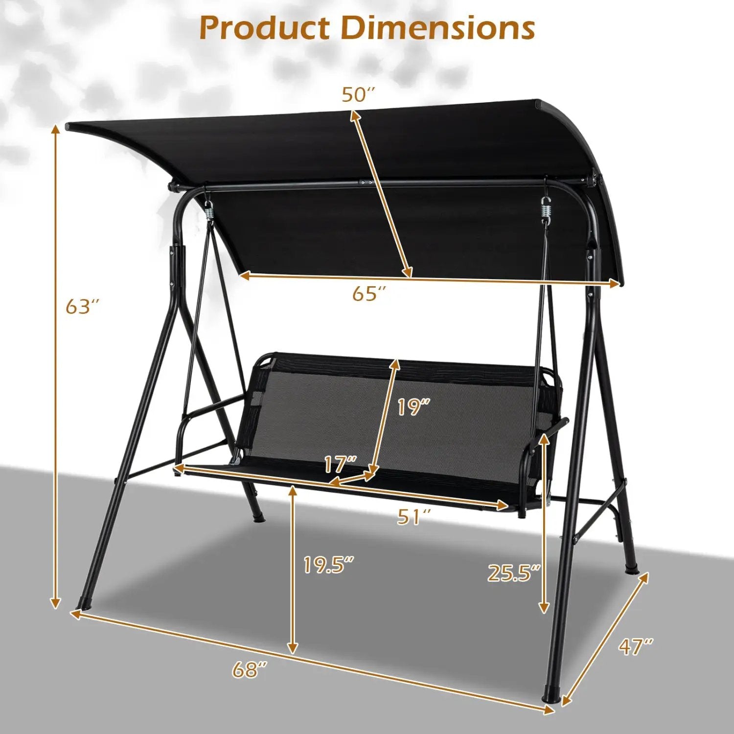 3-Seat Patio Swing Chair with Adjustable Canopy - 800 lbs by DirectDeals