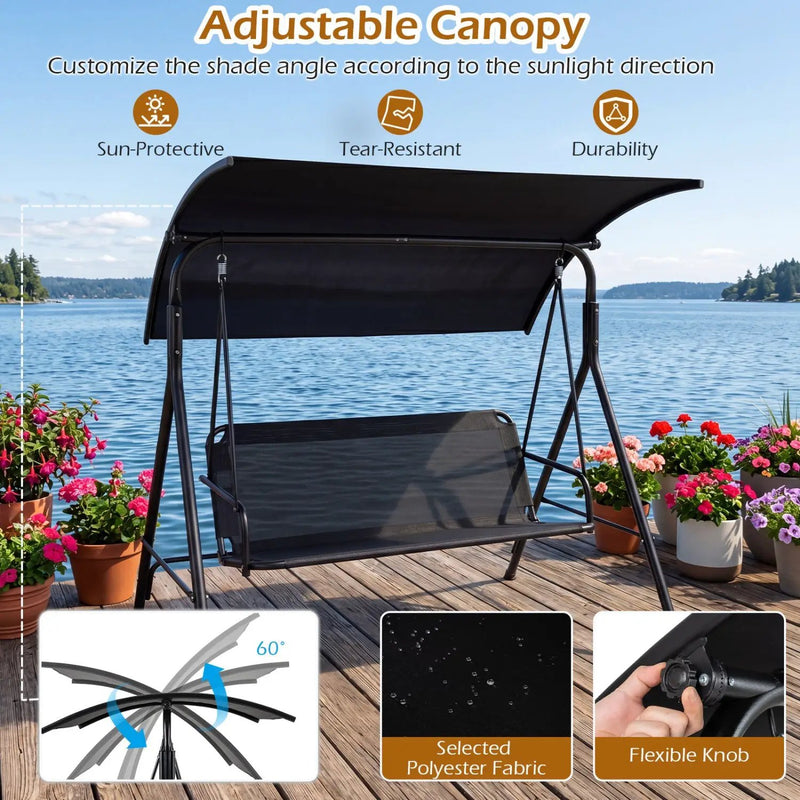 3-Seat Patio Swing Chair with Adjustable Canopy - 800 lbs by DirectDeals
