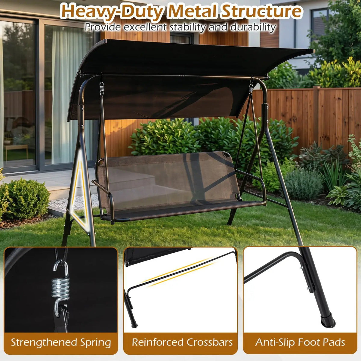 3-Seat Patio Swing Chair with Adjustable Canopy - 800 lbs by DirectDeals