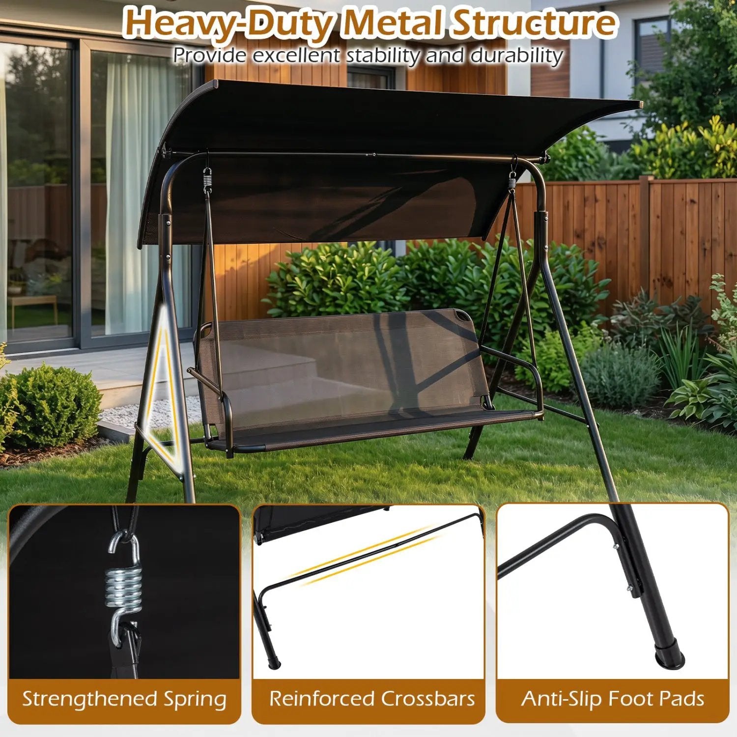 3-Seat Patio Swing Chair with Adjustable Canopy - 800 lbs by DirectDeals