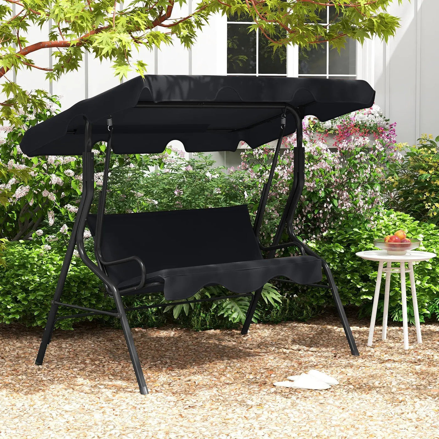 3 Seat Outdoor Patio Canopy Swing with Cushioned Steel Frame-Blue by DirectDeals