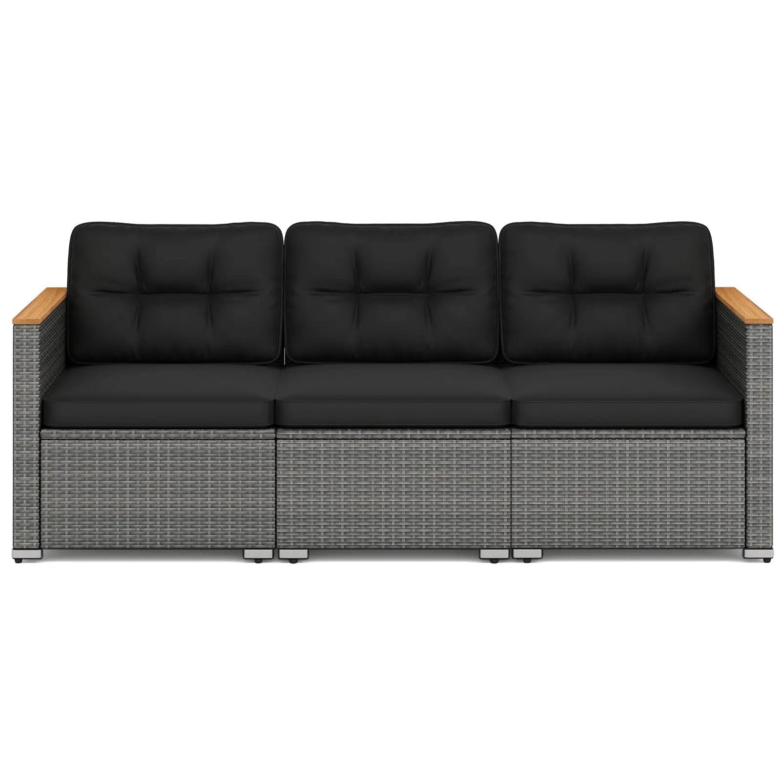 3-Seat Patio Couch Sofa PE Rattan Loveseat Furniture Set with Deep Seating and Cushion-Mix Grey by DirectDeals