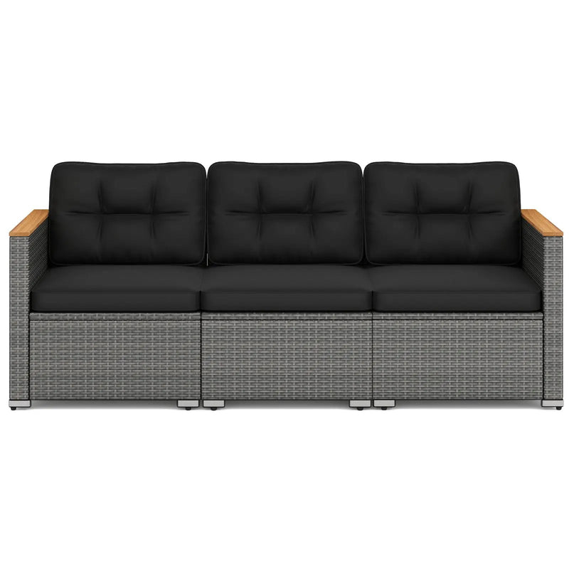 3-Seat Patio Couch Sofa PE Rattan Loveseat Furniture Set with Deep Seating and Cushion-Mix Grey by DirectDeals