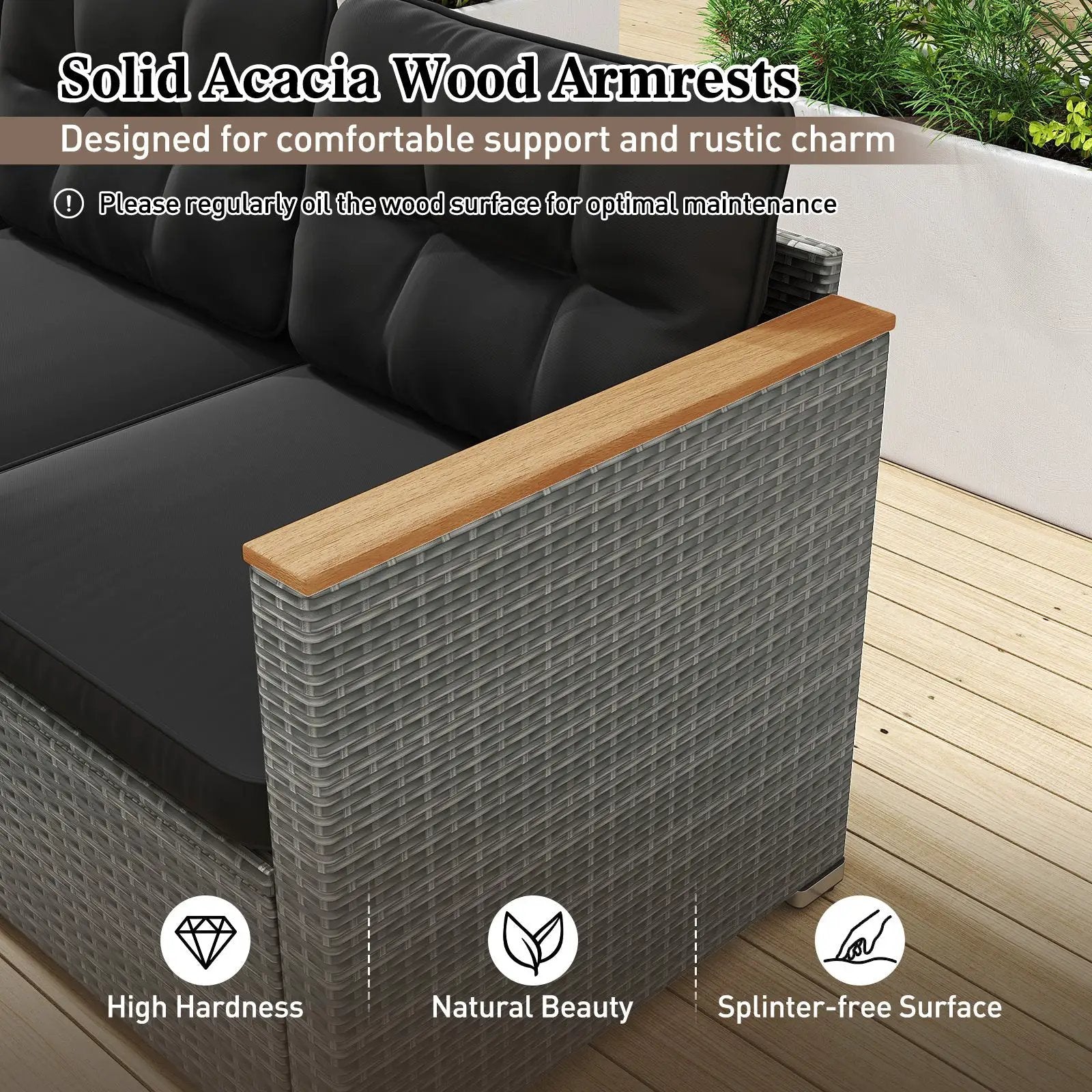 3-Seat Patio Couch Sofa PE Rattan Loveseat Furniture Set with Deep Seating and Cushion-Mix Grey by DirectDeals