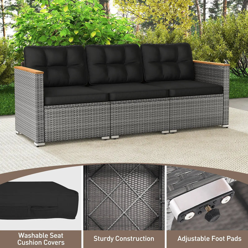 3-Seat Patio Couch Sofa PE Rattan Loveseat Furniture Set with Deep Seating and Cushion-Mix Grey by DirectDeals