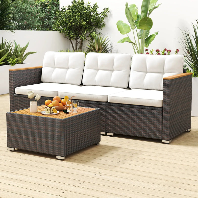 3-Seat Patio Couch Sofa with Deep Seating and Cushion-White by DirectDeals