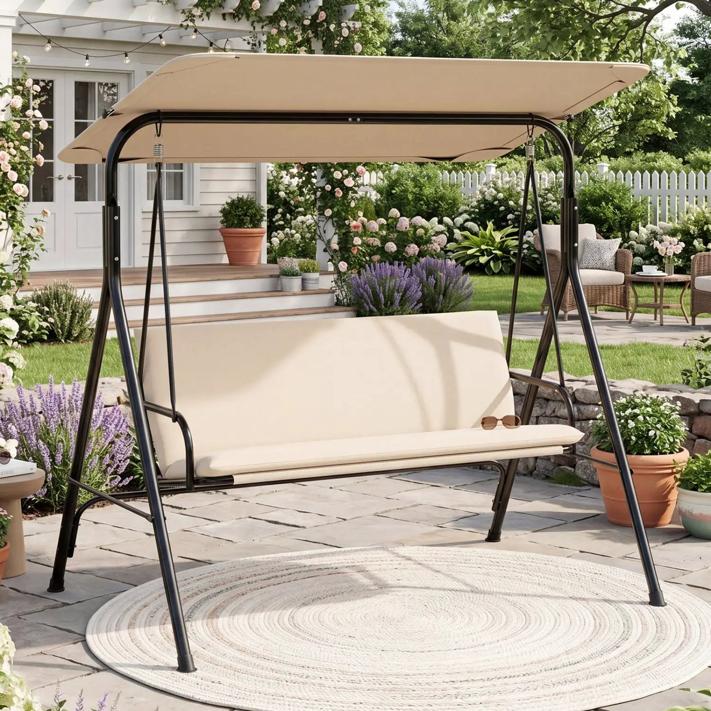 3-Seat Patio Swing Chair with Adjustable Canopy by DirectDeals