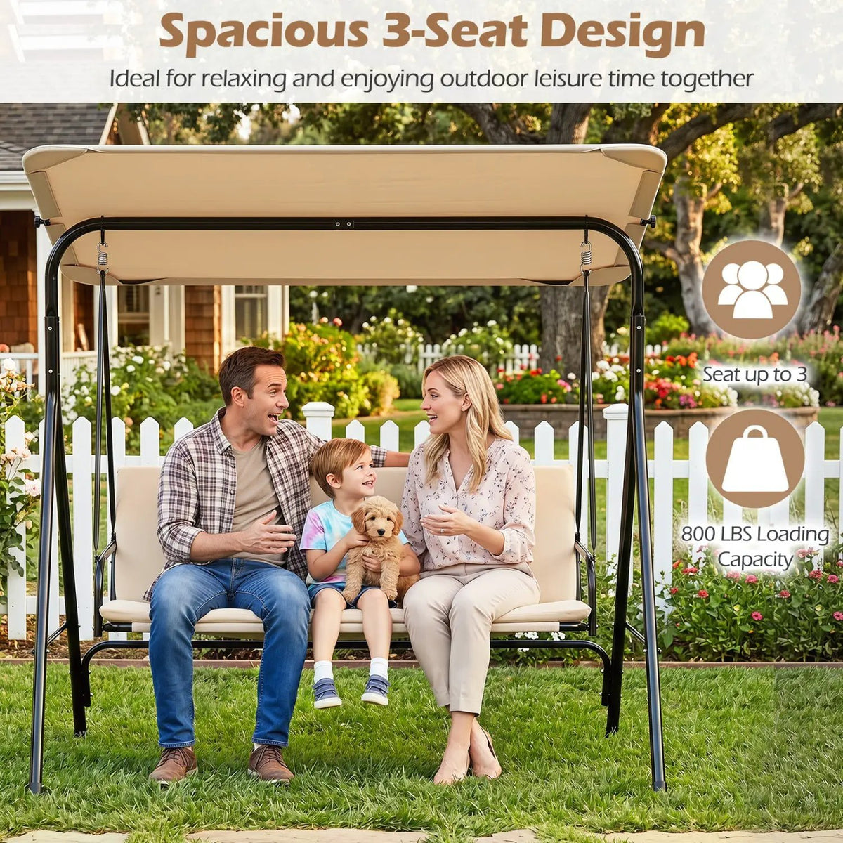 3-Seat Patio Swing Chair with Adjustable Canopy by DirectDeals