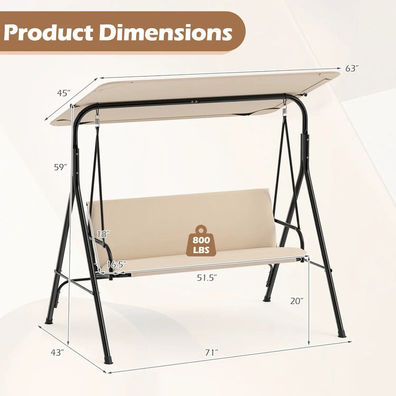 3-Seat Patio Swing Chair with Adjustable Canopy by DirectDeals
