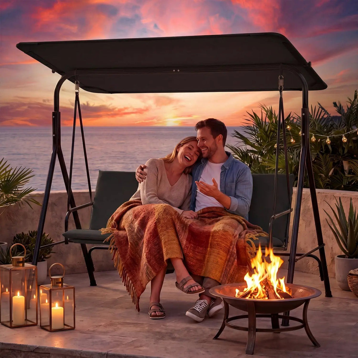 3-Seat Patio Swing Chair with Adjustable Canopy by DirectDeals