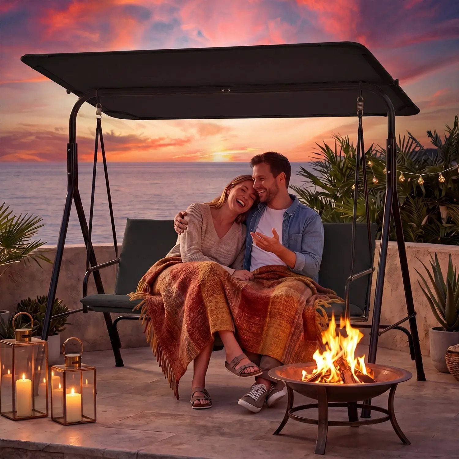 3-Seat Patio Swing Chair with Adjustable Canopy by DirectDeals
