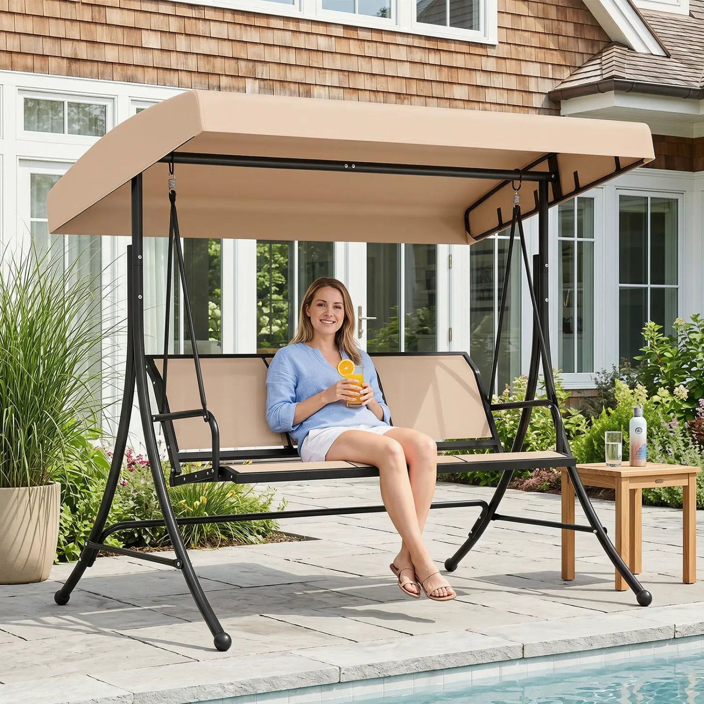 3-Seat Patio Swing Chair with Adjustable Canopy by DirectDeals