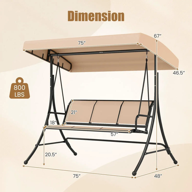 3-Seat Patio Swing Chair with Adjustable Canopy by DirectDeals