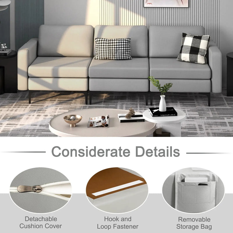 3-Seat Sectional Sofa Couch with Armrest Magazine Pocket and Metal Leg by DirectDeals