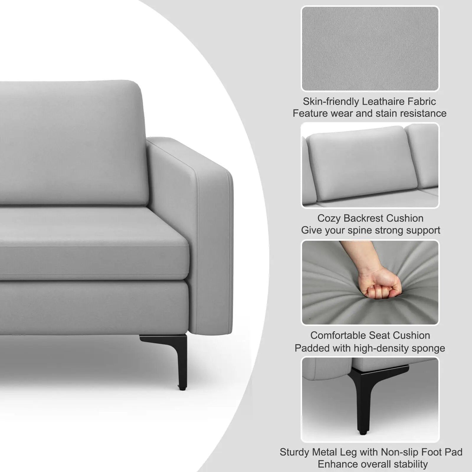3-Seat Sectional Sofa Couch with Armrest Magazine Pocket and Metal Leg by DirectDeals