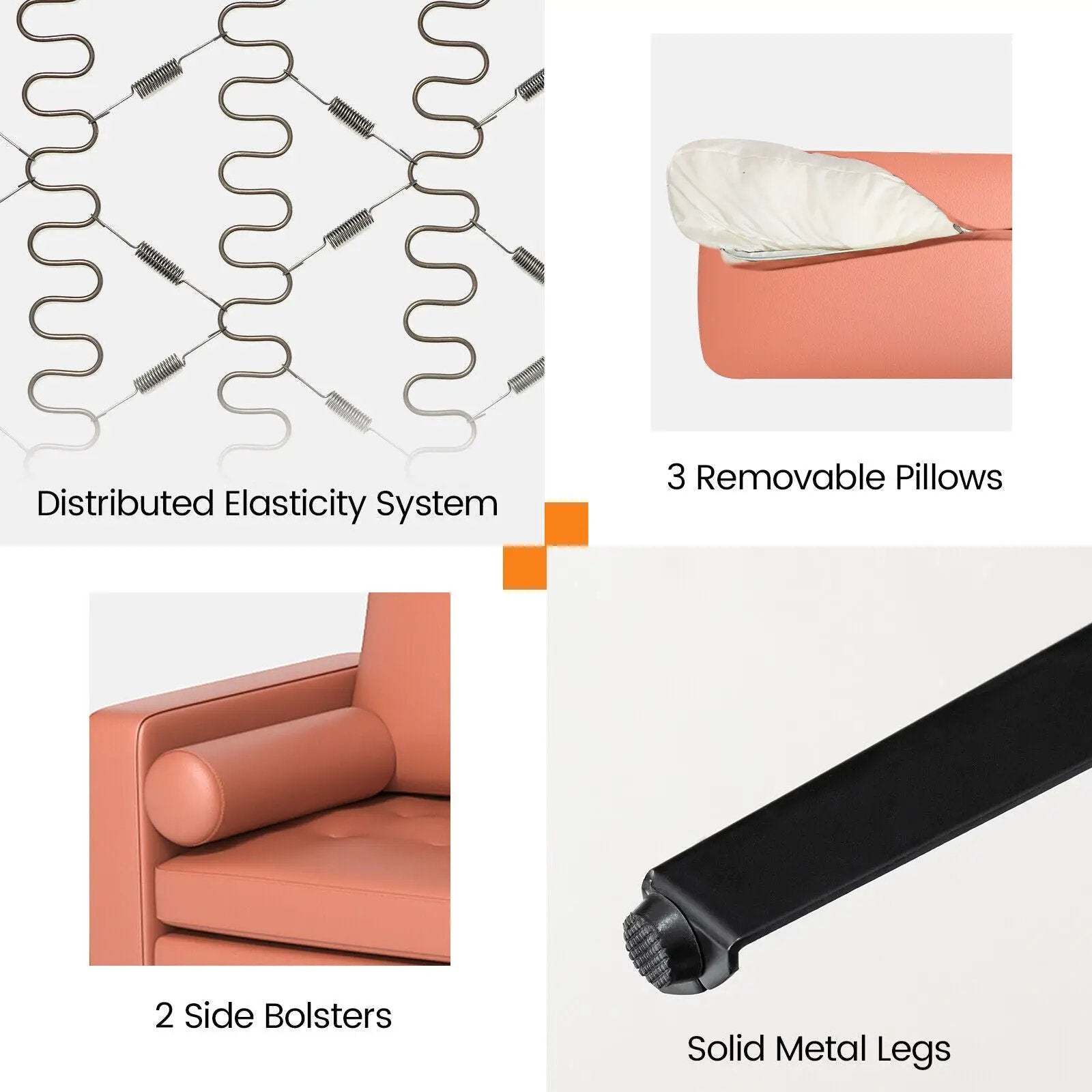 3-Seat Modular Sofa with Storage Pocket and Metal Legs by DirectDeals