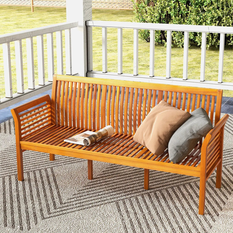 62.5 Inches Patio 3-Seat Wood Bench with Soft Seat Cushions-White by DirectDeals