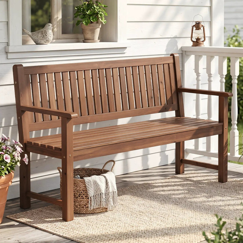 3-Seater Wooden Garden Bench with Backrest, 59 Inch by DirectDeals