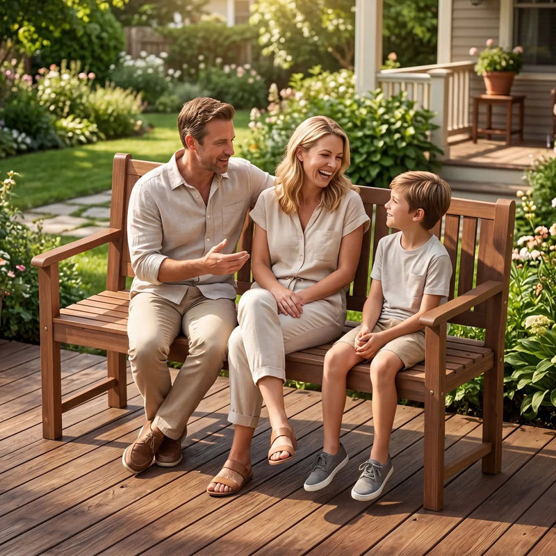 3-Seater Wooden Garden Bench with Backrest, 59 Inch by DirectDeals