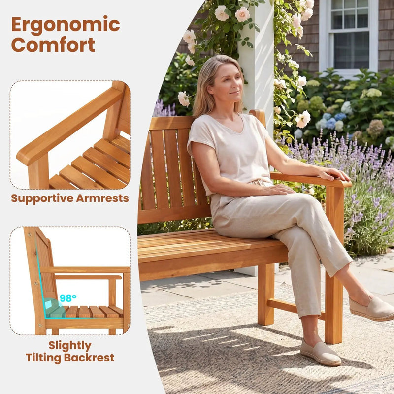 3-Seater Wooden Garden Bench with Backrest, 59 Inch by DirectDeals
