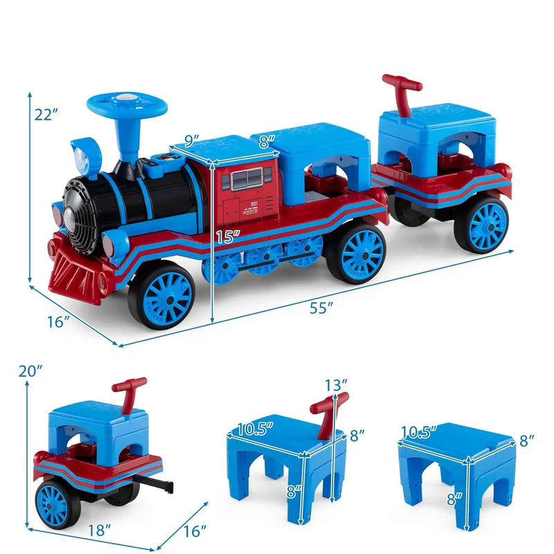 3-Seater Trackless Ride on Train Set 12V Ride on Toy Car with 2 Removable Chairs by DirectDeals
