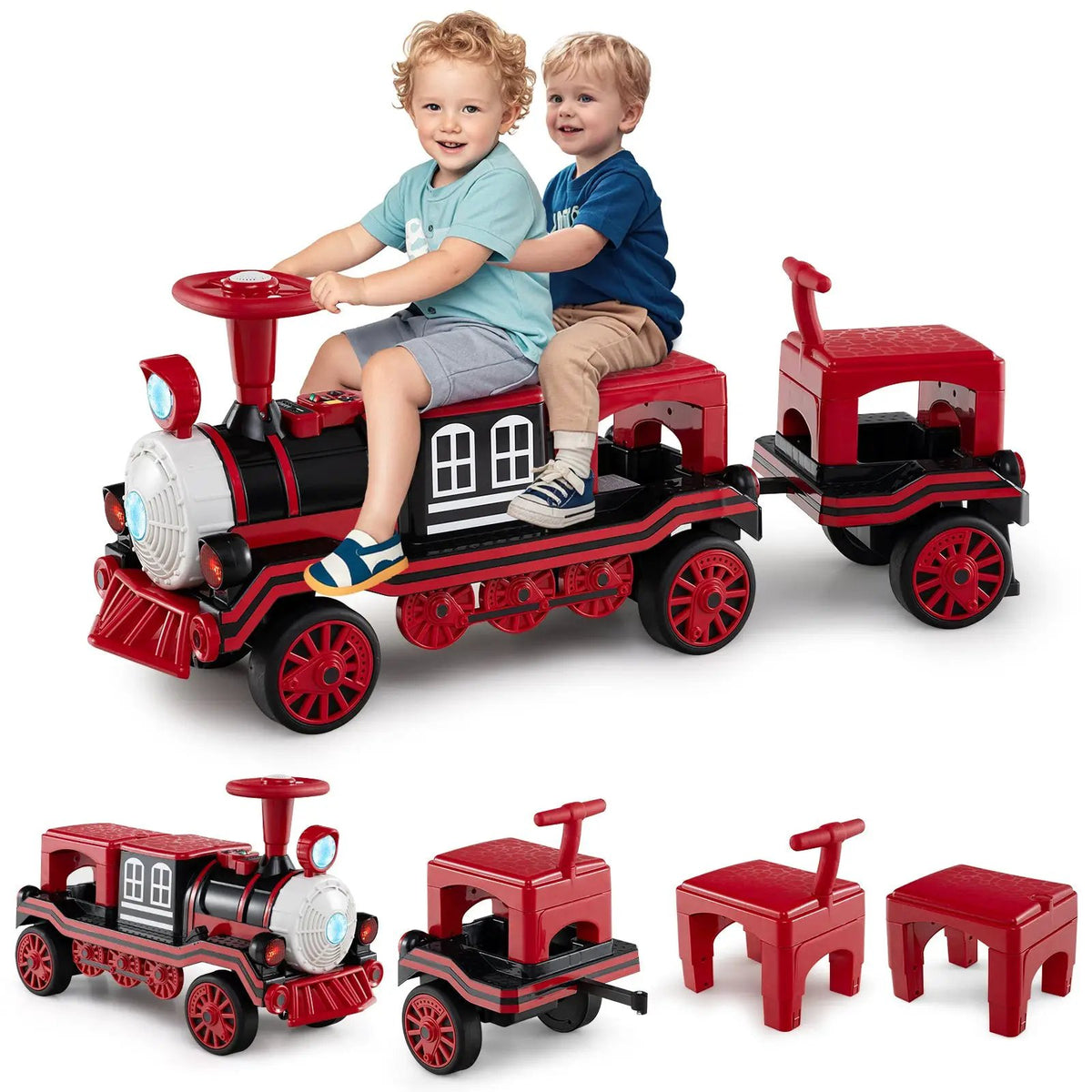 3-Seater Trackless Ride on Train Set 12V Ride on Toy Car with 2 Removable Chairs by DirectDeals