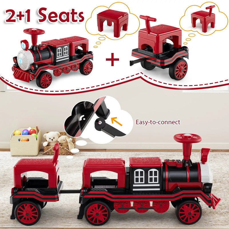 3-Seater Trackless Ride on Train Set 12V Ride on Toy Car with 2 Removable Chairs by DirectDeals