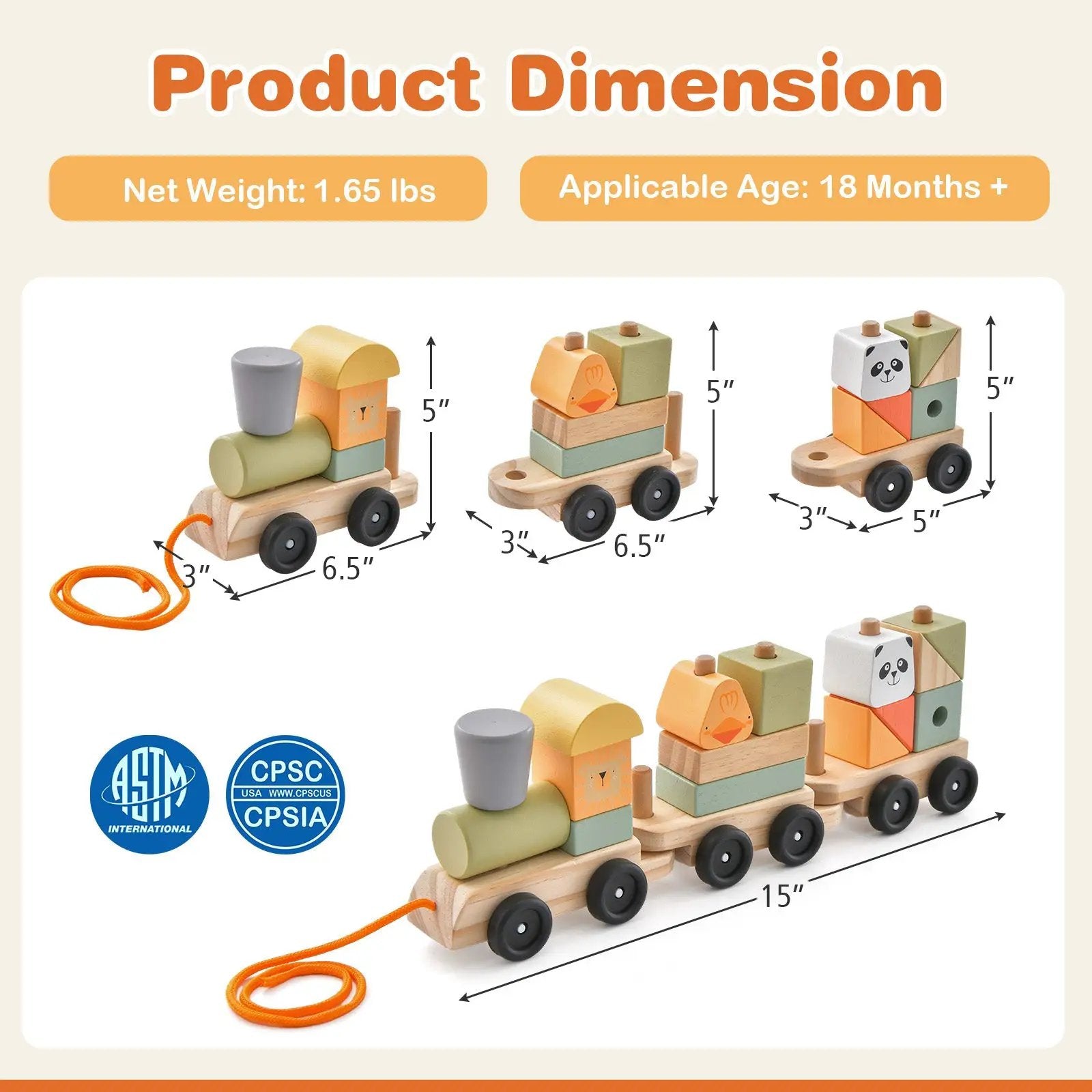 3-Section Toy Wooden Train Set with Stackable Building Blocks by DirectDeals