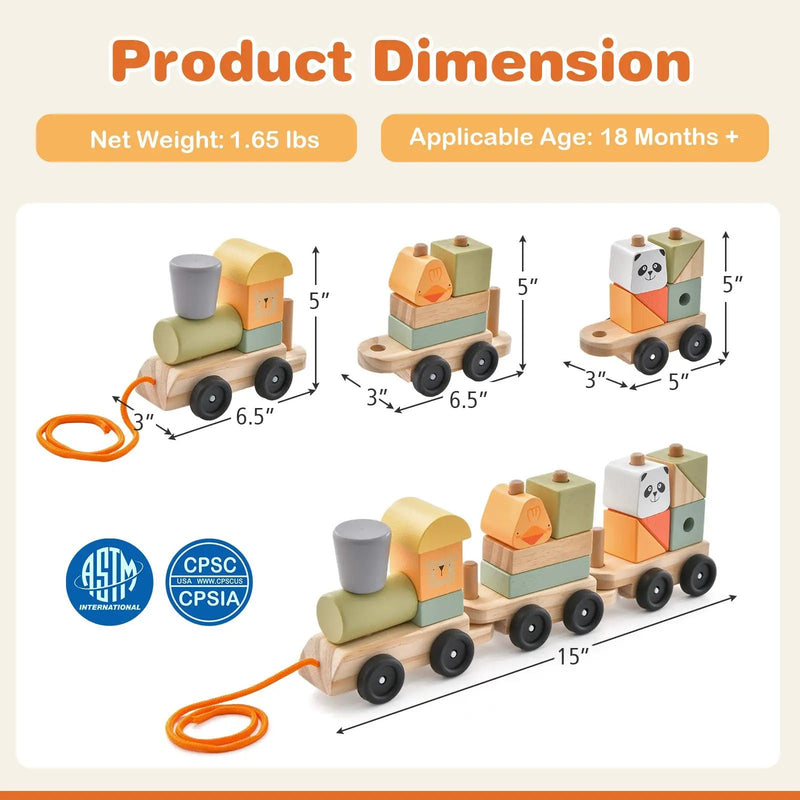 3-Section Toy Wooden Train Set with Stackable Building Blocks by DirectDeals