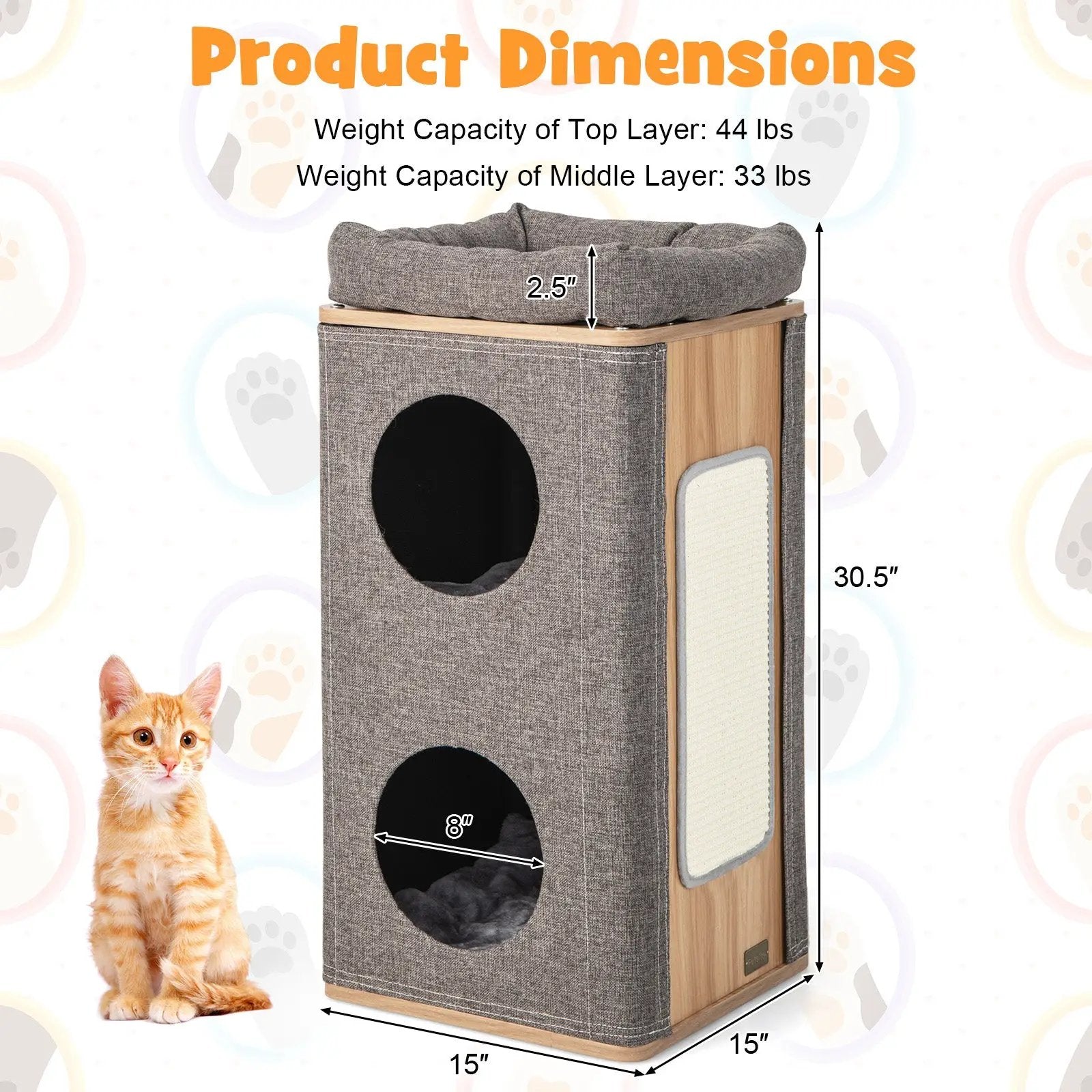 3-Story Cat House with Scratching Board for Indoor Cats by DirectDeals